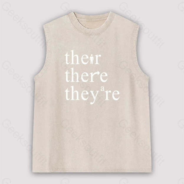 There Their They’re Funny Grammar Unisex Washed Tank Apricot / S