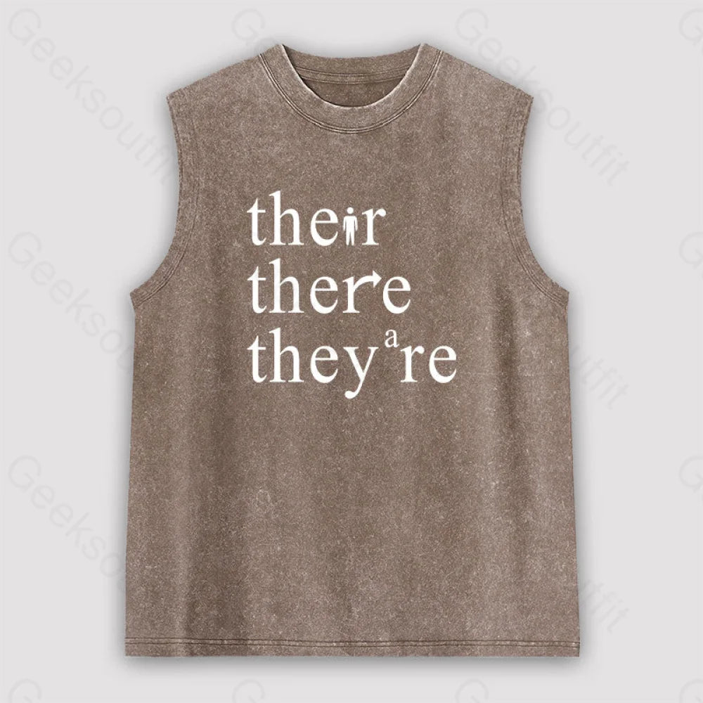 There Their They’re Funny Grammar Unisex Washed Tank Brown / S
