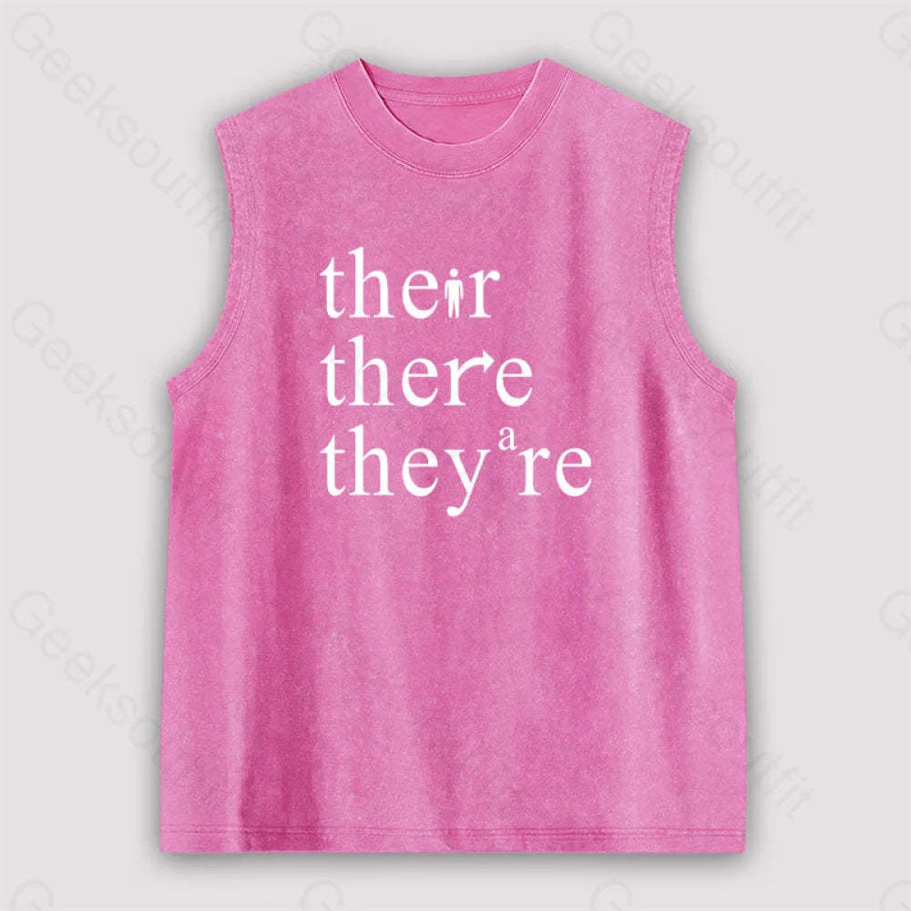 There Their They’re Funny Grammar Unisex Washed Tank Pink / S