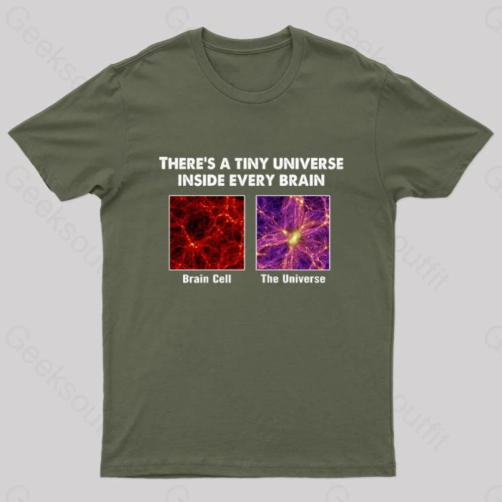 There’s A Tiny Universe Inside Every Brain Geek T-Shirt Army Green / S
