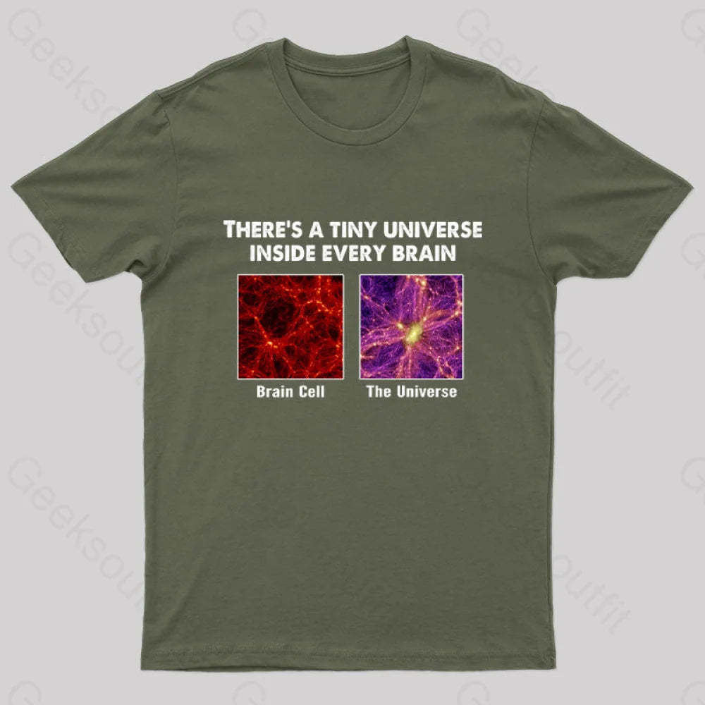 There’s A Tiny Universe Inside Every Brain Geek T-Shirt Army Green / S