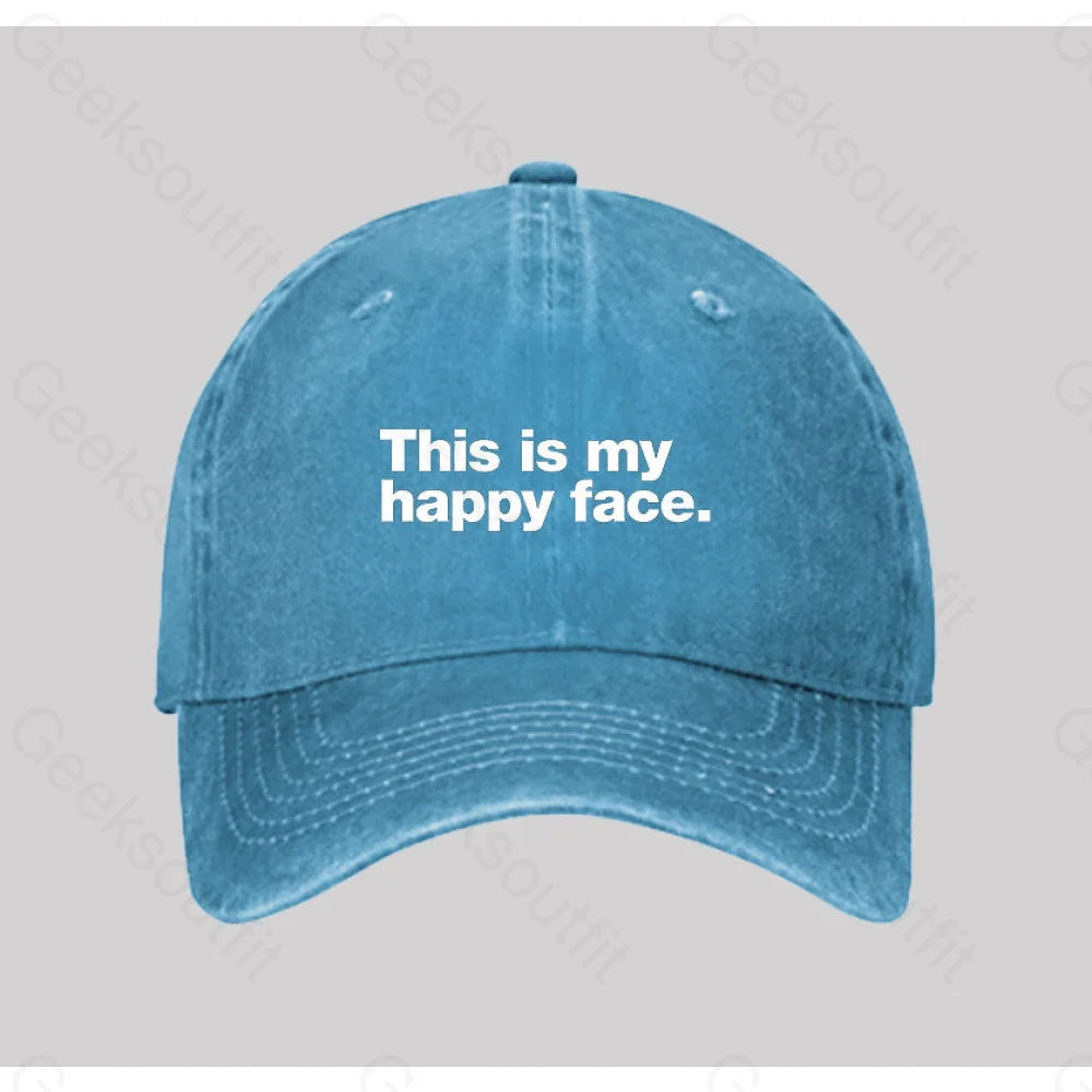 This Is My Happy Face Washed Vintage Baseball Cap Blue