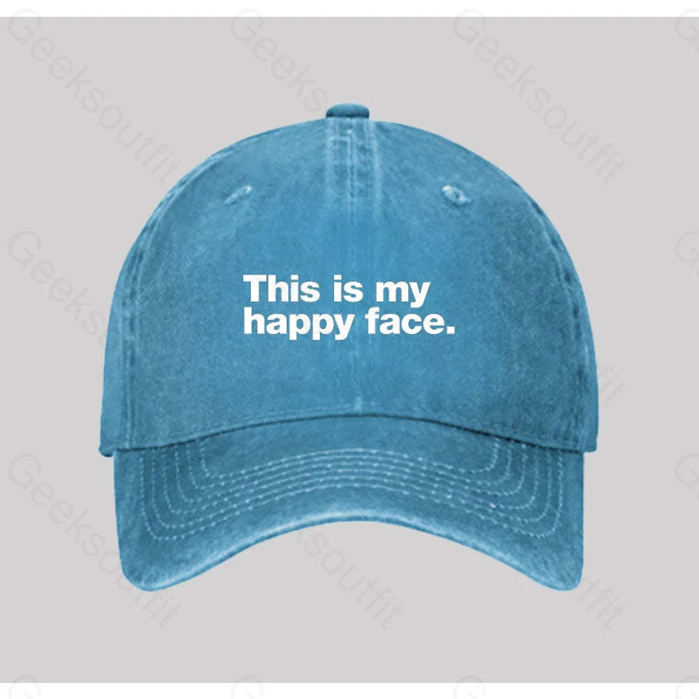 This Is My Happy Face Washed Vintage Baseball Cap Blue