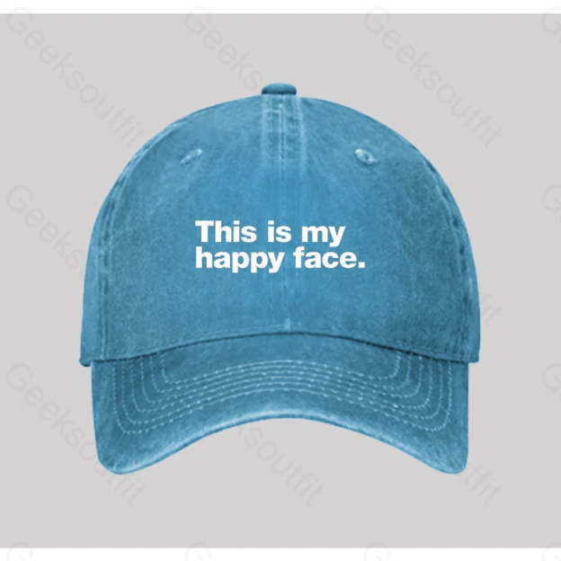 This Is My Happy Face Washed Vintage Baseball Cap Blue