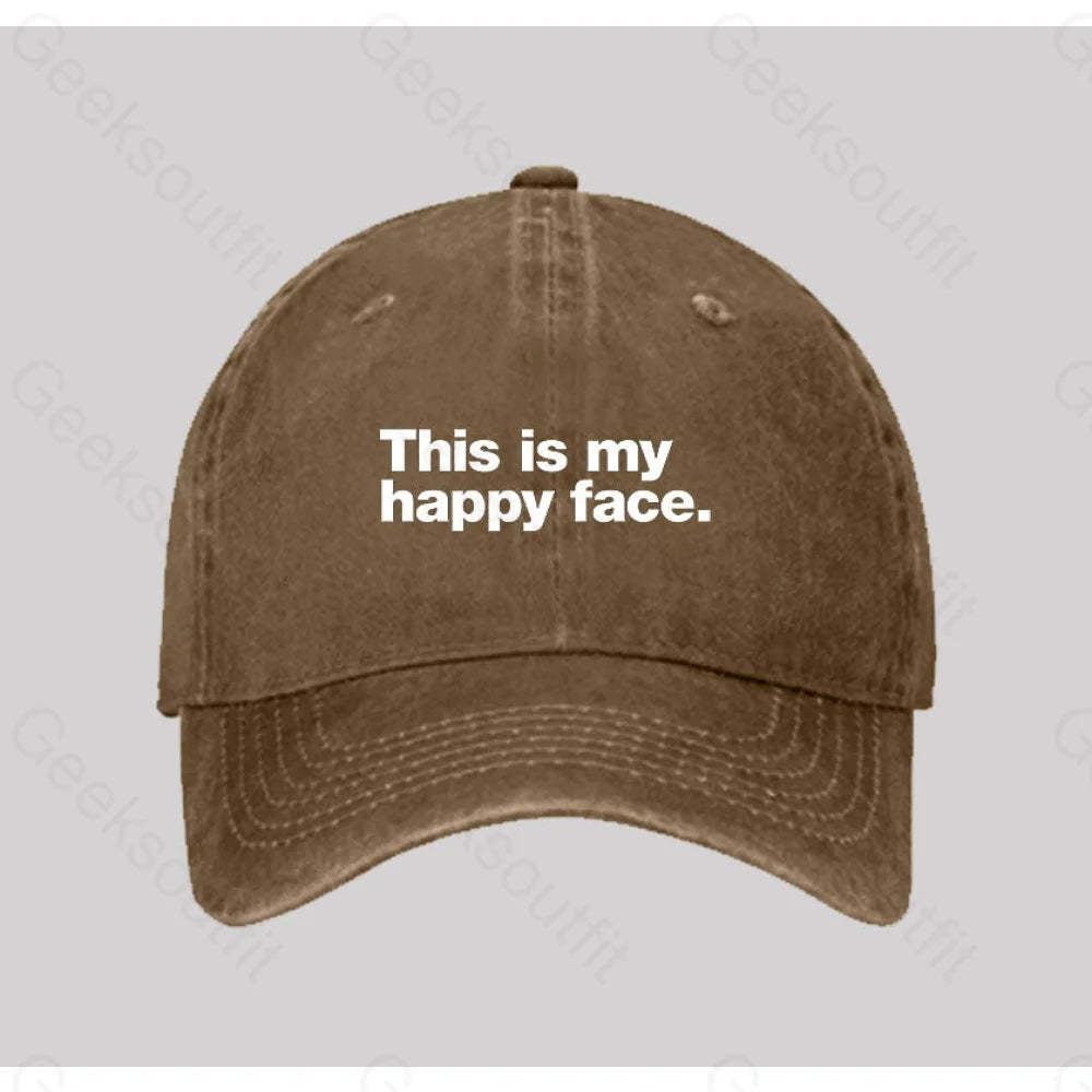 This Is My Happy Face Washed Vintage Baseball Cap Natural