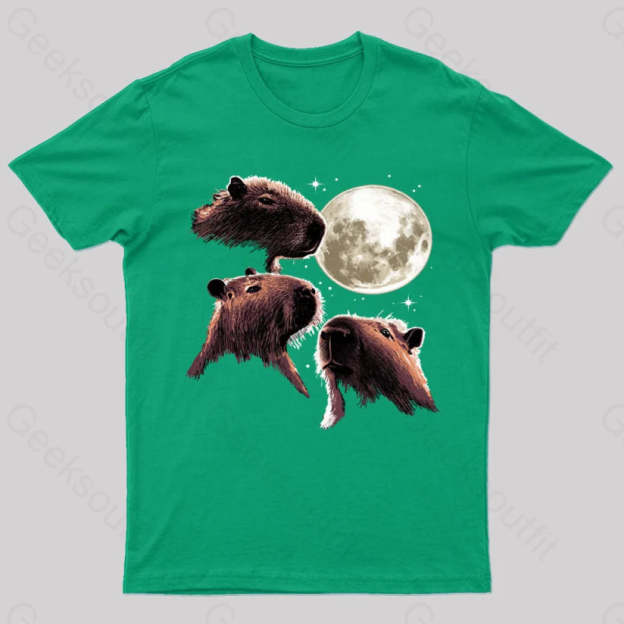 Three Moon Capybaras Geek T-Shirt Green / S