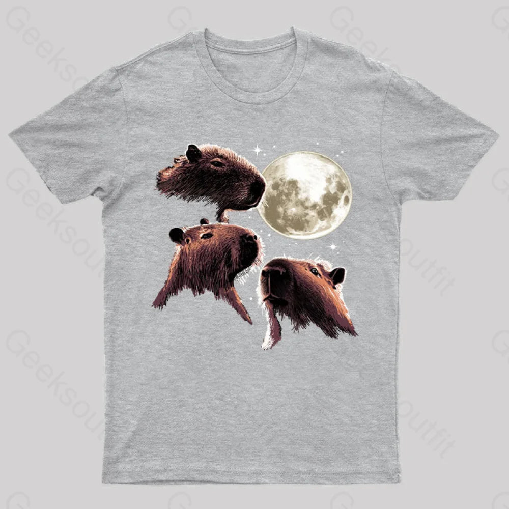 Three Moon Capybaras Geek T-Shirt Grey / S