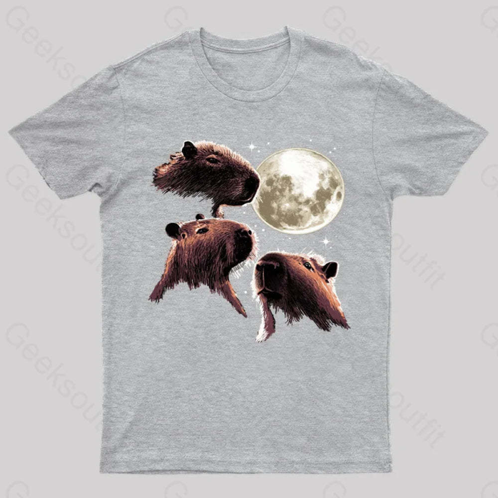 Three Moon Capybaras Geek T-Shirt Grey / S