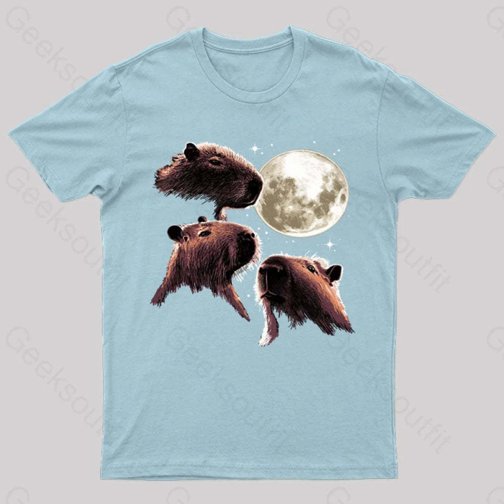 Three Moon Capybaras Geek T-Shirt Light Blue / S