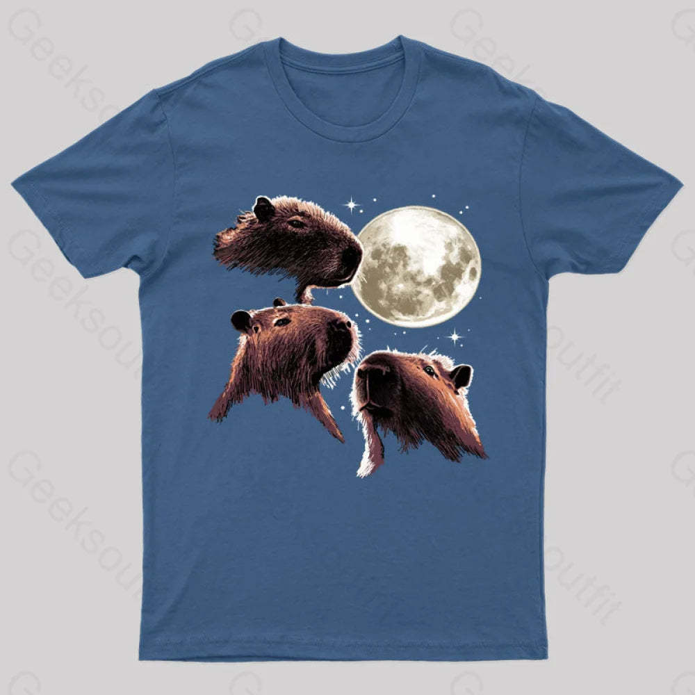 Three Moon Capybaras Geek T-Shirt Navy / S