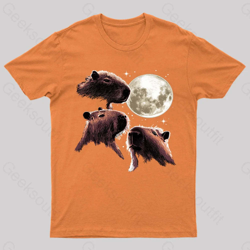Three Moon Capybaras Geek T-Shirt Orange / S