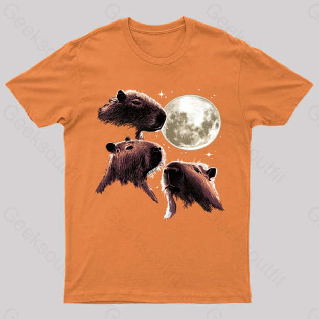 Three Moon Capybaras Geek T-Shirt Orange / S