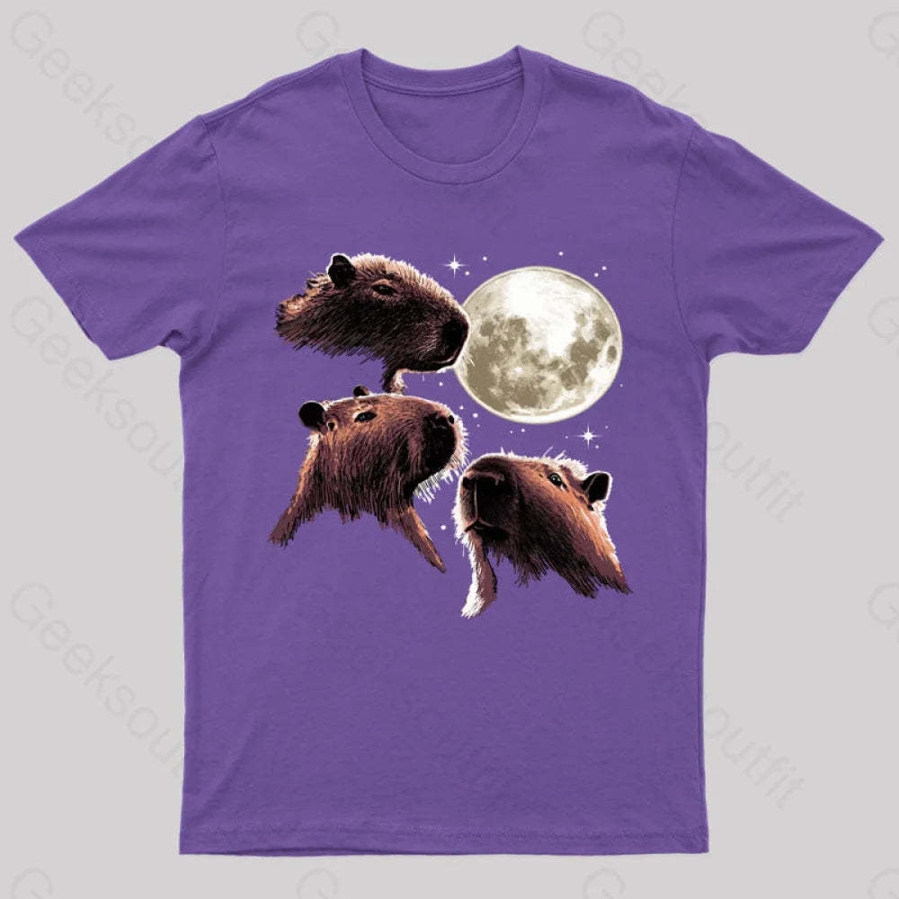 Three Moon Capybaras Geek T-Shirt Purple / S