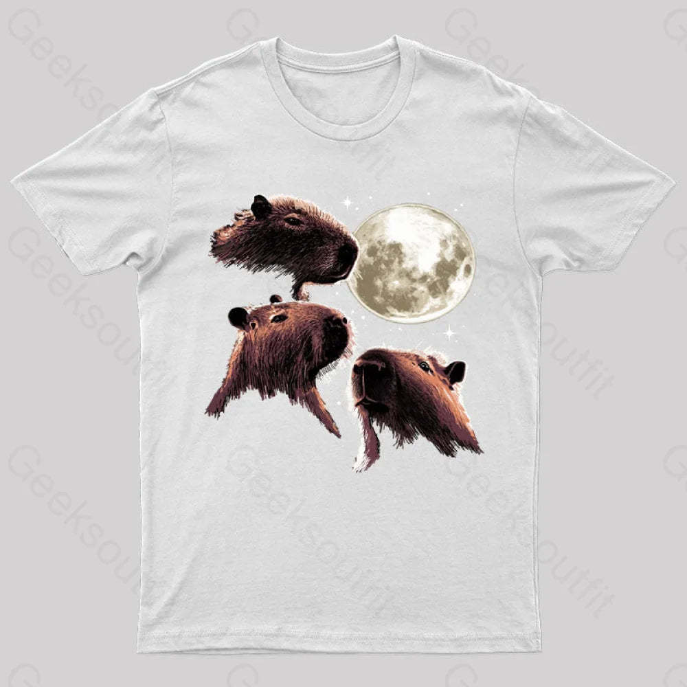 Three Moon Capybaras Geek T-Shirt White / S