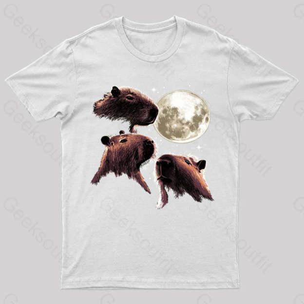 Three Moon Capybaras Geek T-Shirt White / S