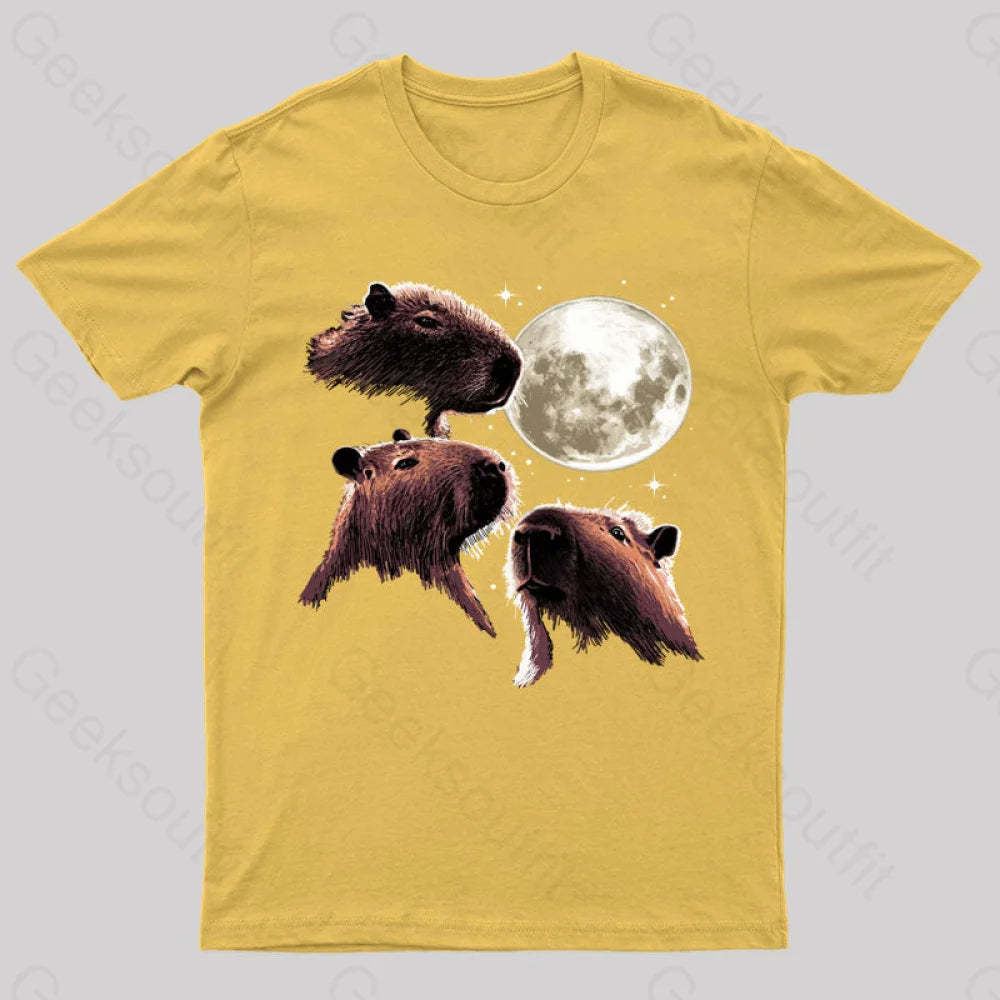 Three Moon Capybaras Geek T-Shirt Yellow / S