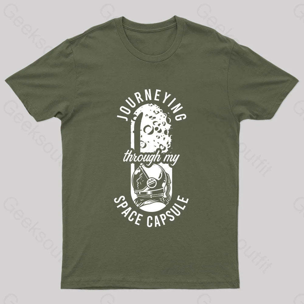 Through My Space Capsule Nerd T-Shirt Army Green / S