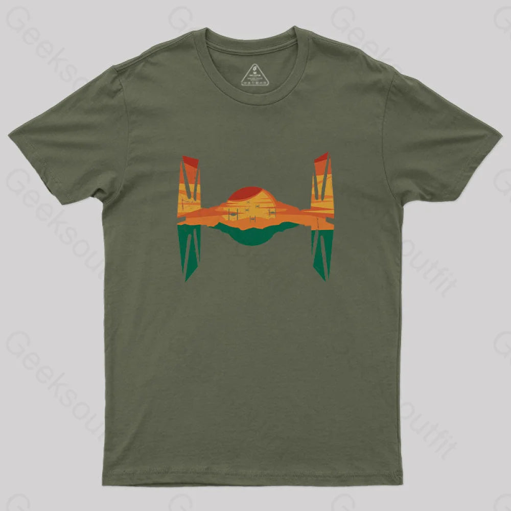 Tie Fighter Sunset T-Shirt Army Green / S Yc