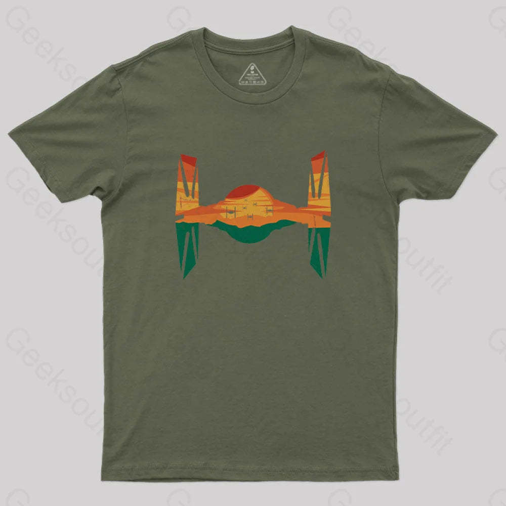 Tie Fighter Sunset T-Shirt Army Green / S Yc