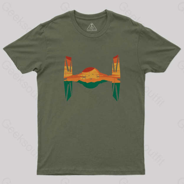 Tie Fighter Sunset T-Shirt Army Green / S Yc