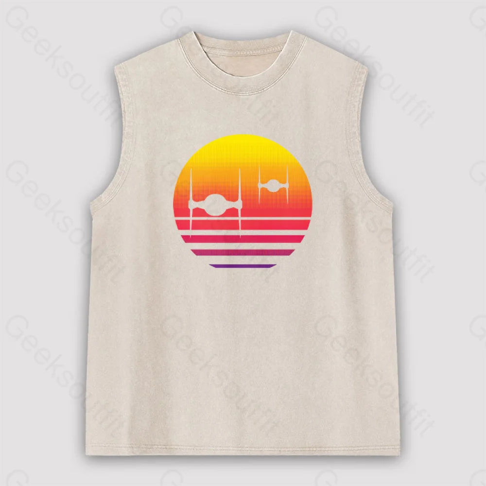 Tie Fighter Sunset Unisex Washed Tank Apricot / S