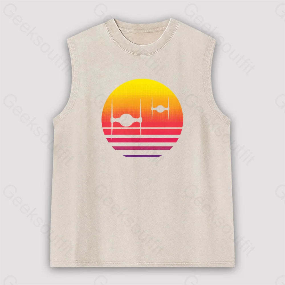 Tie Fighter Sunset Unisex Washed Tank Apricot / S