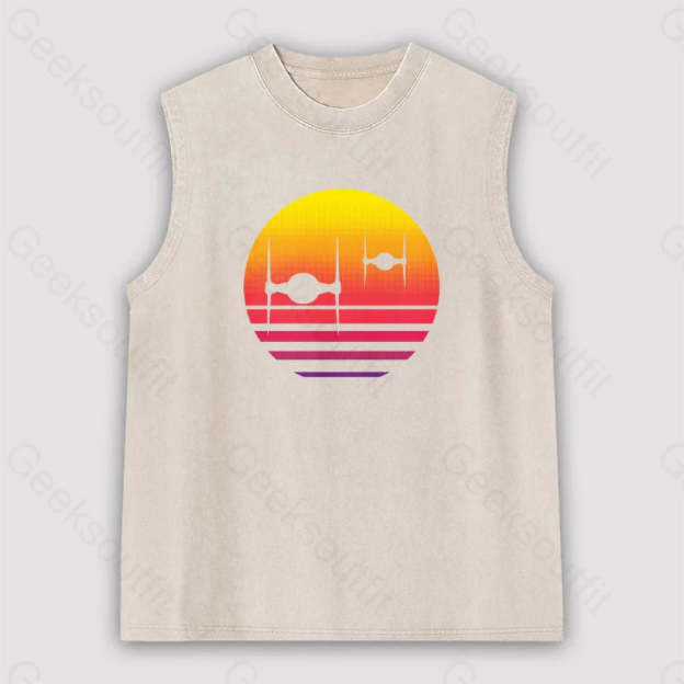 Tie Fighter Sunset Unisex Washed Tank Apricot / S