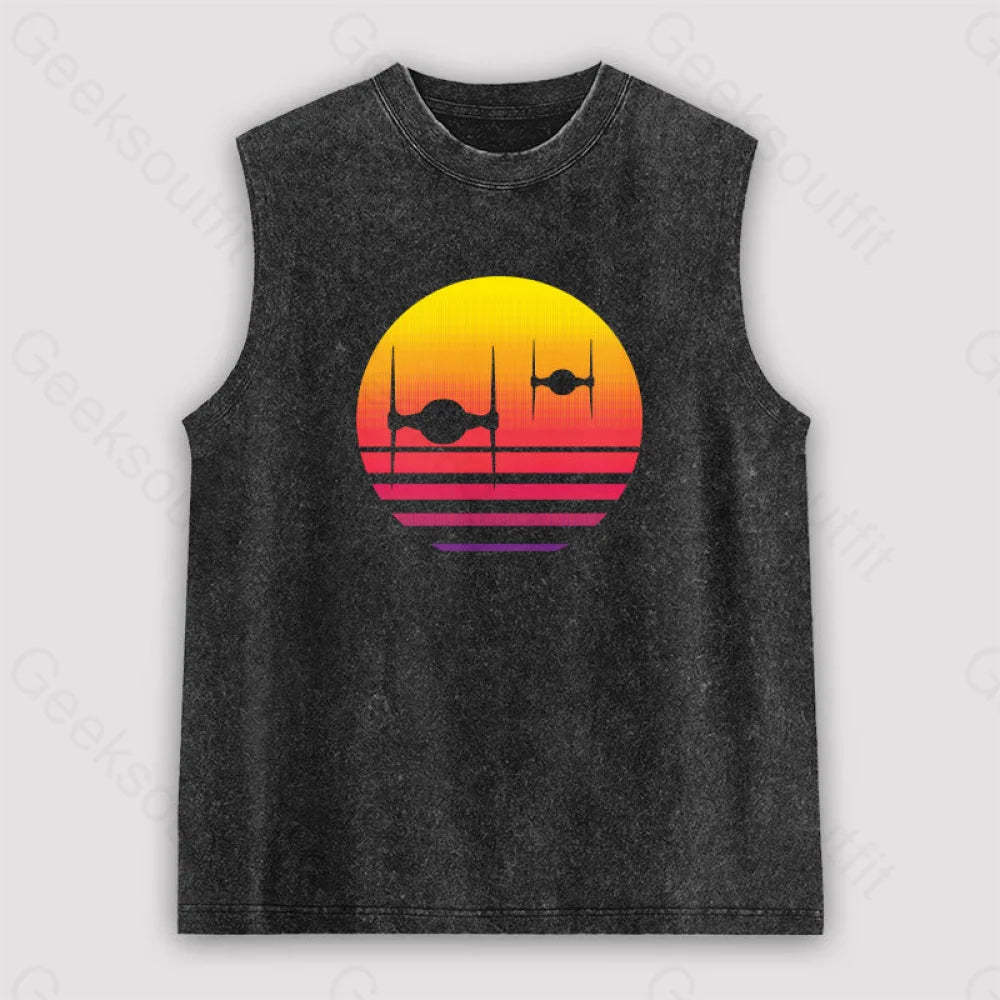 Tie Fighter Sunset Unisex Washed Tank Black / S