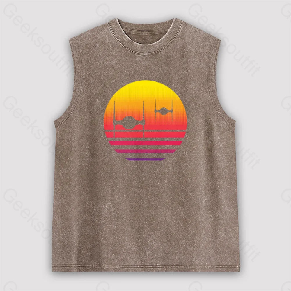 Tie Fighter Sunset Unisex Washed Tank Brown / S