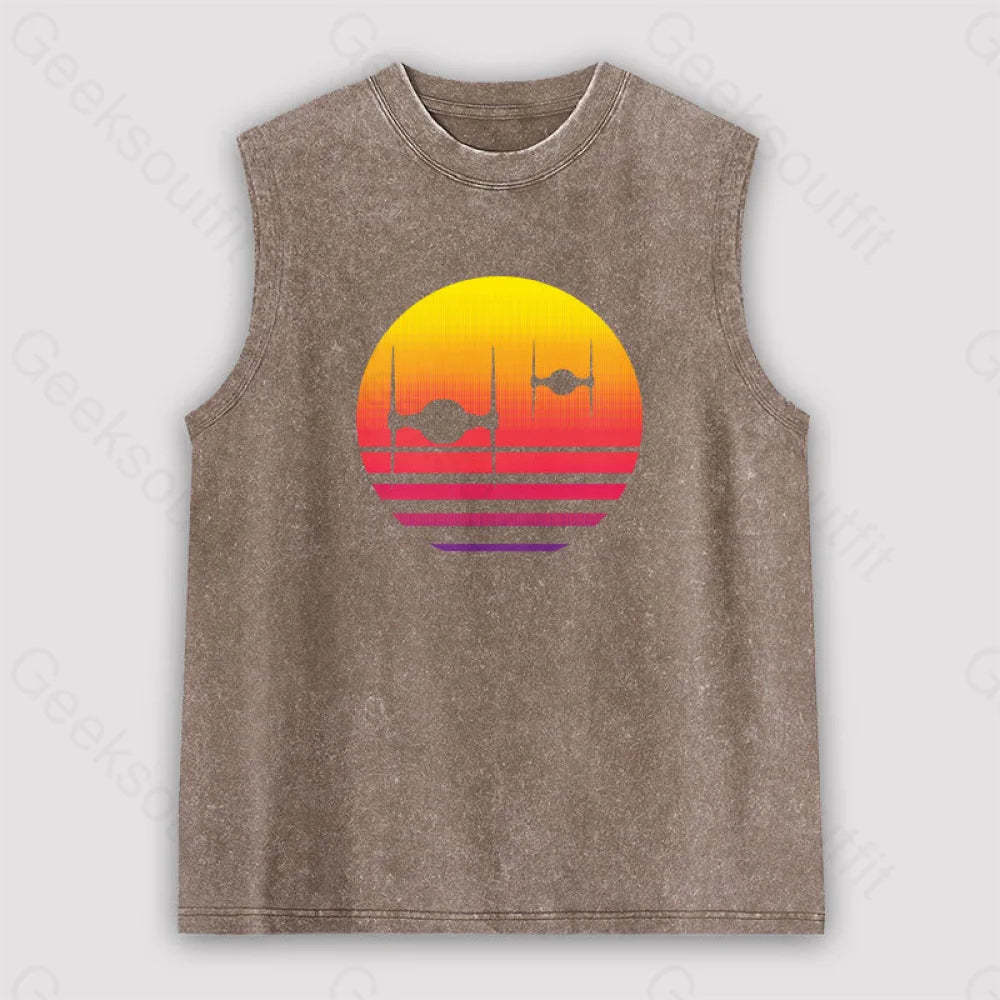 Tie Fighter Sunset Unisex Washed Tank Brown / S
