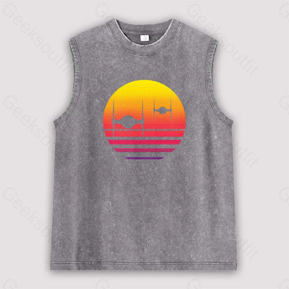 Tie Fighter Sunset Unisex Washed Tank Grey / S