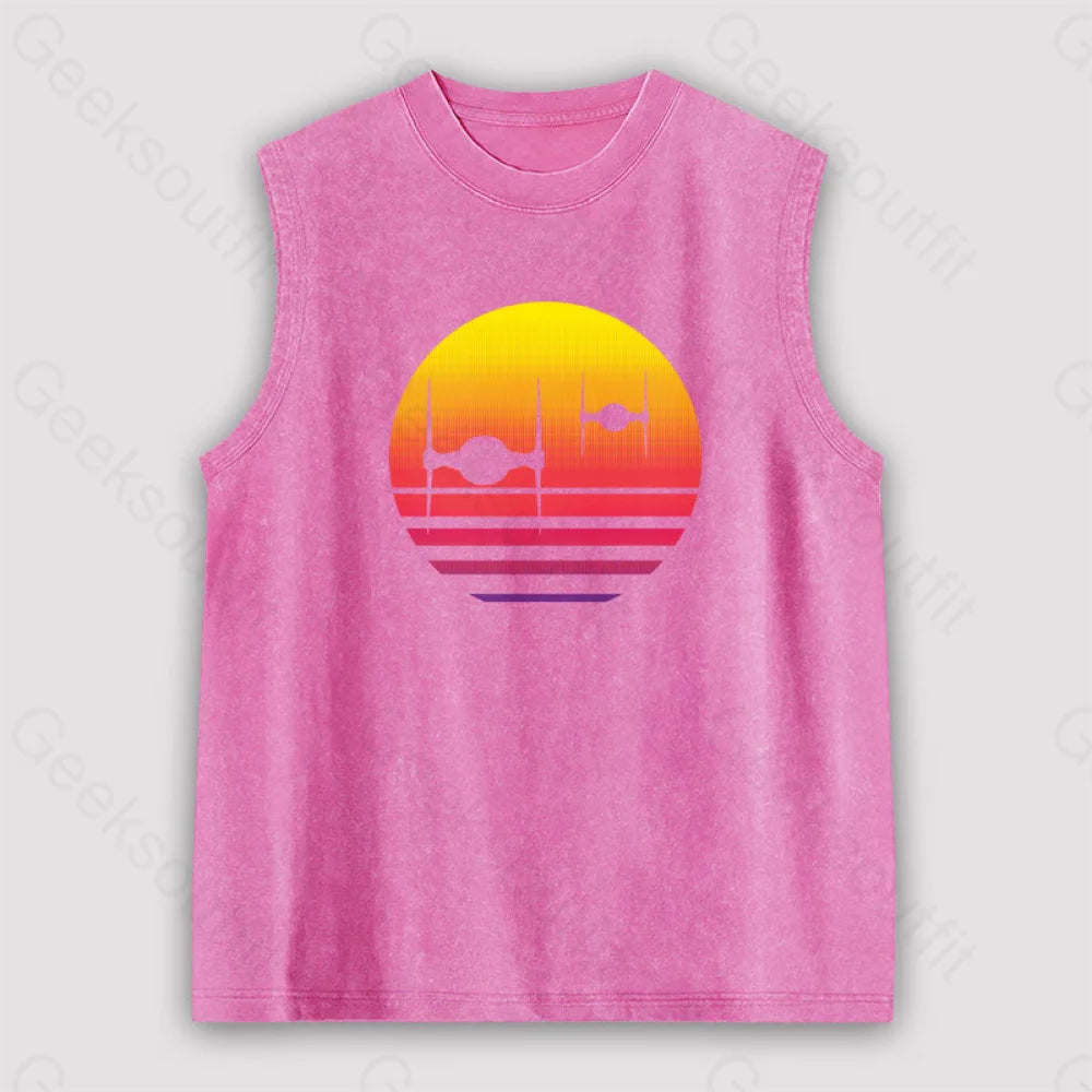 Tie Fighter Sunset Unisex Washed Tank Pink / S