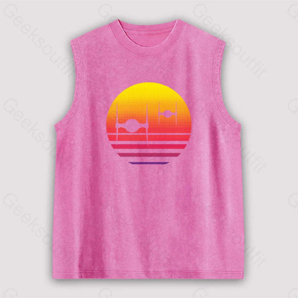 Tie Fighter Sunset Unisex Washed Tank Pink / S