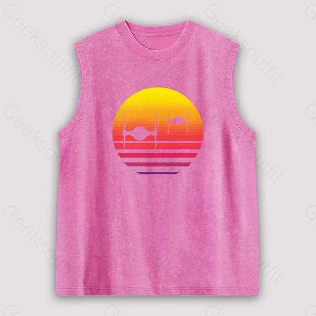 Tie Fighter Sunset Unisex Washed Tank Pink / S