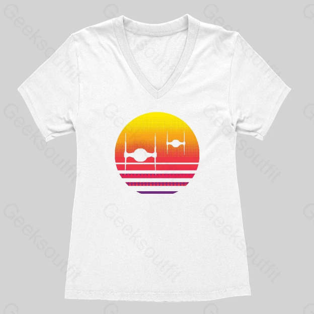 Tie Fighter Sunset Women's V-Neck T-shirt - Geeksoutfit