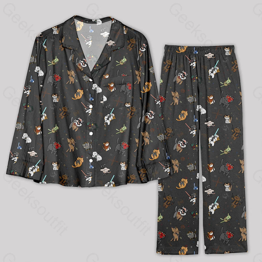 Tie The Fighter Cat Funny Pajamas Set S / Geekpj0092 Yc