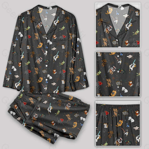 Tie The Fighter Cat Funny Pajamas Set Yc