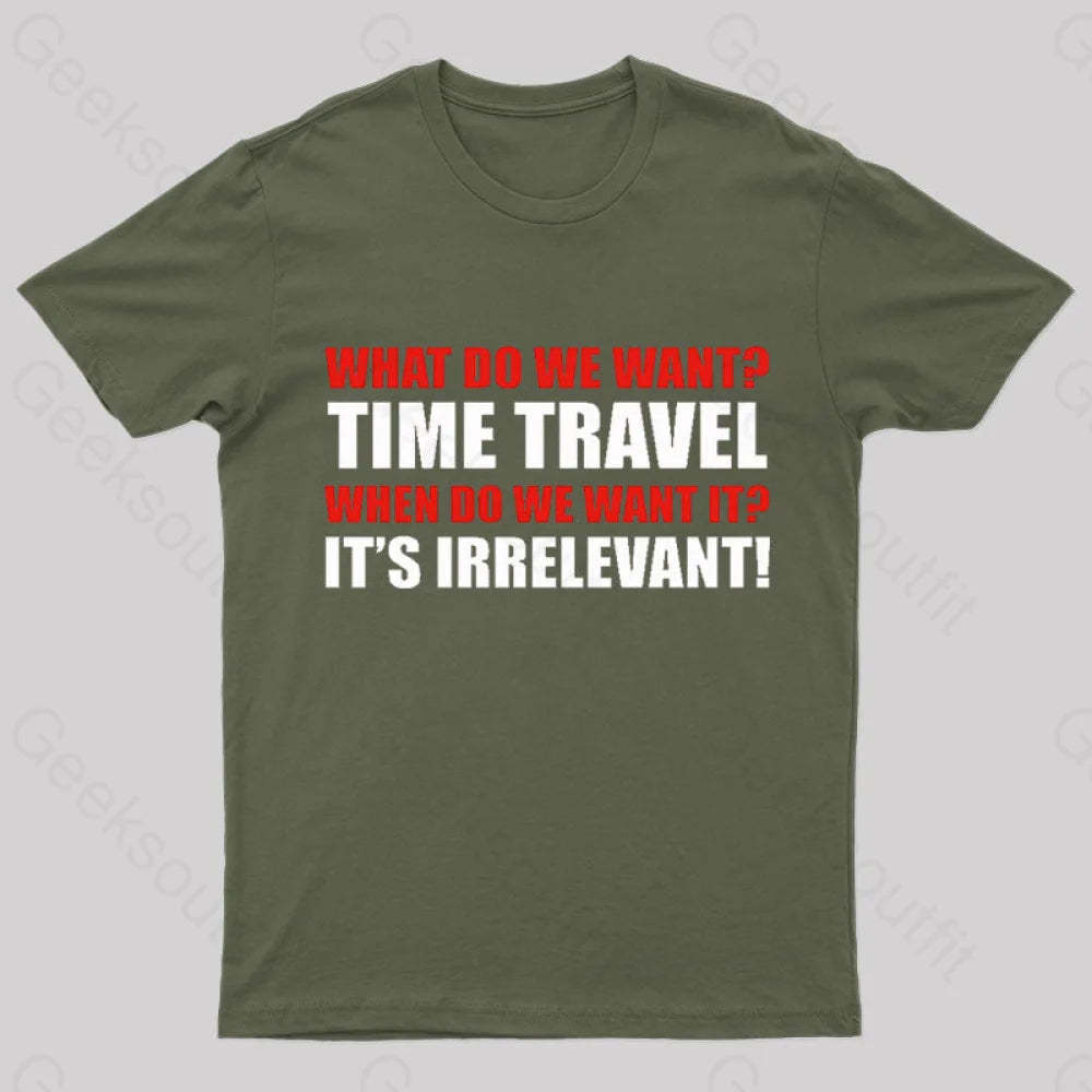 Time Travel Essential Nerd T-Shirt Army Green / S