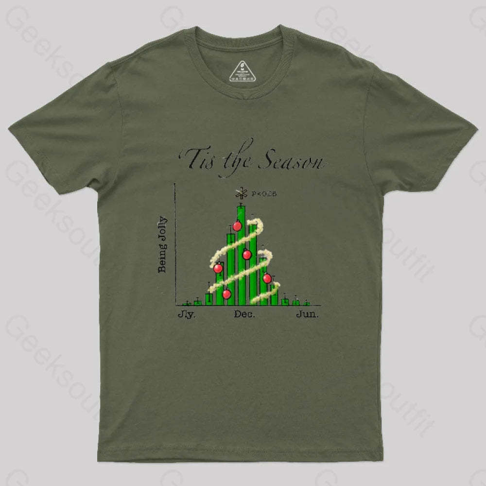 Tis The Season Bar Graph Geek T-Shirt Army Green / S