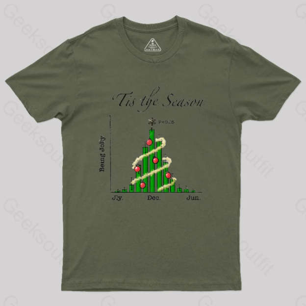 Tis The Season Bar Graph Geek T-Shirt Army Green / S