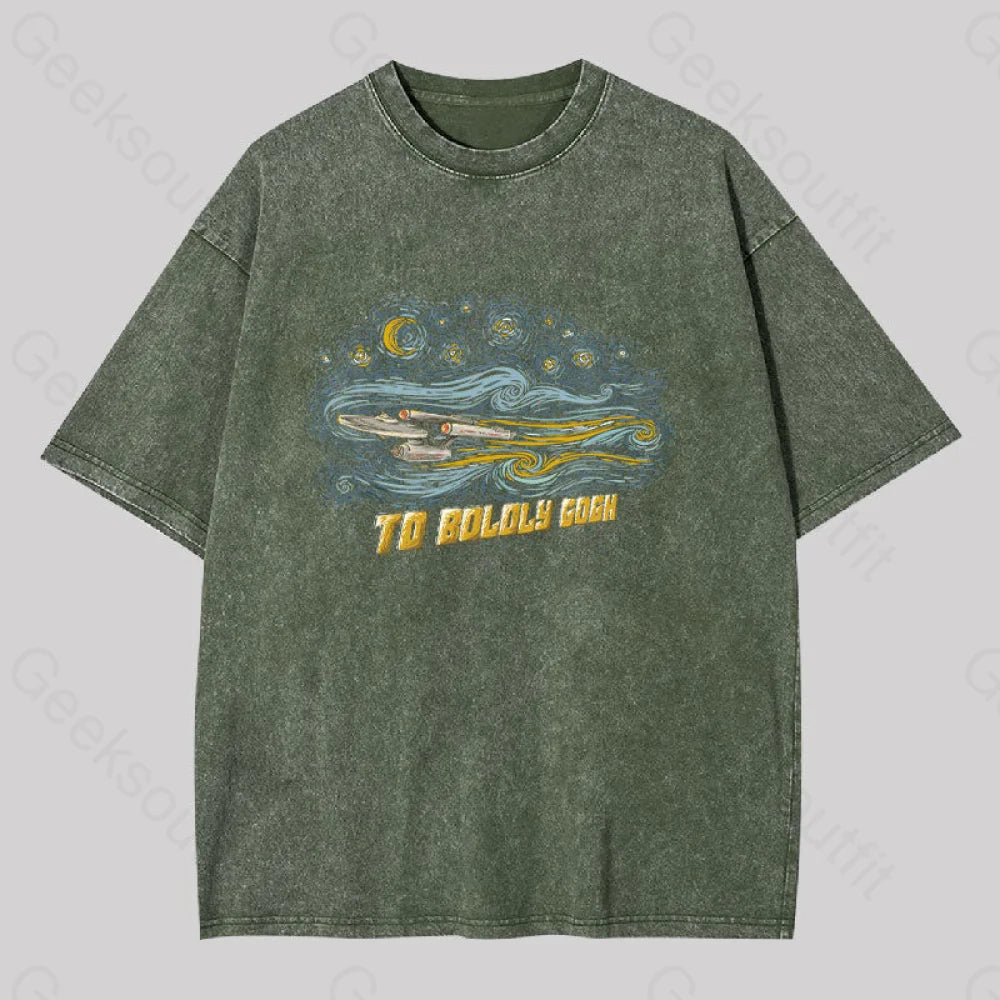 To Boldly Gogh Washed T-Shirt Army Green / S