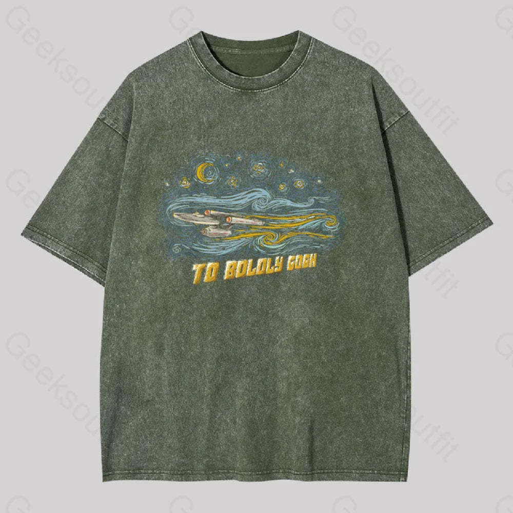 To Boldly Gogh Washed T-Shirt Army Green / S