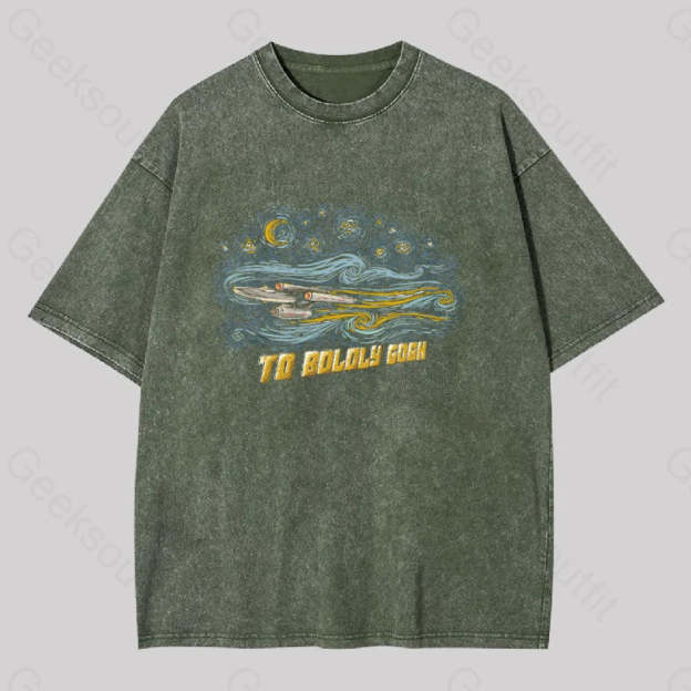 To Boldly Gogh Washed T-Shirt Army Green / S