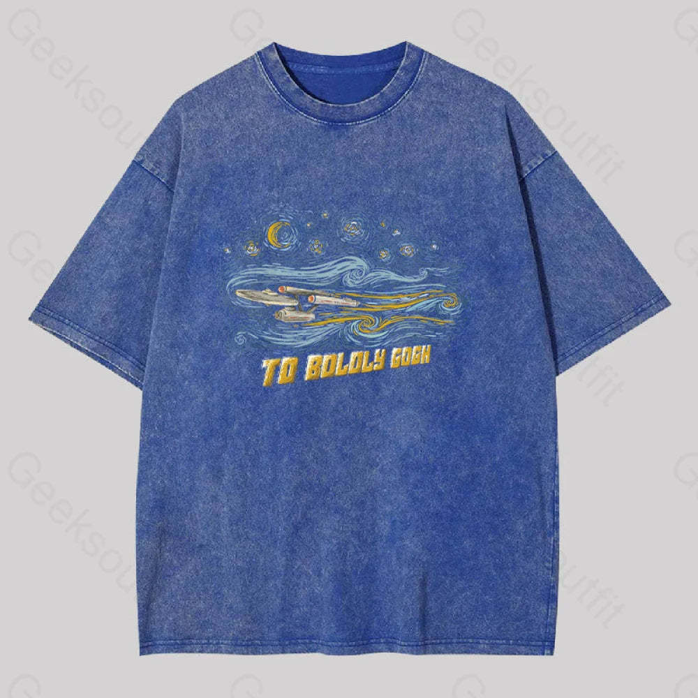 To Boldly Gogh Washed T-Shirt Blue / S