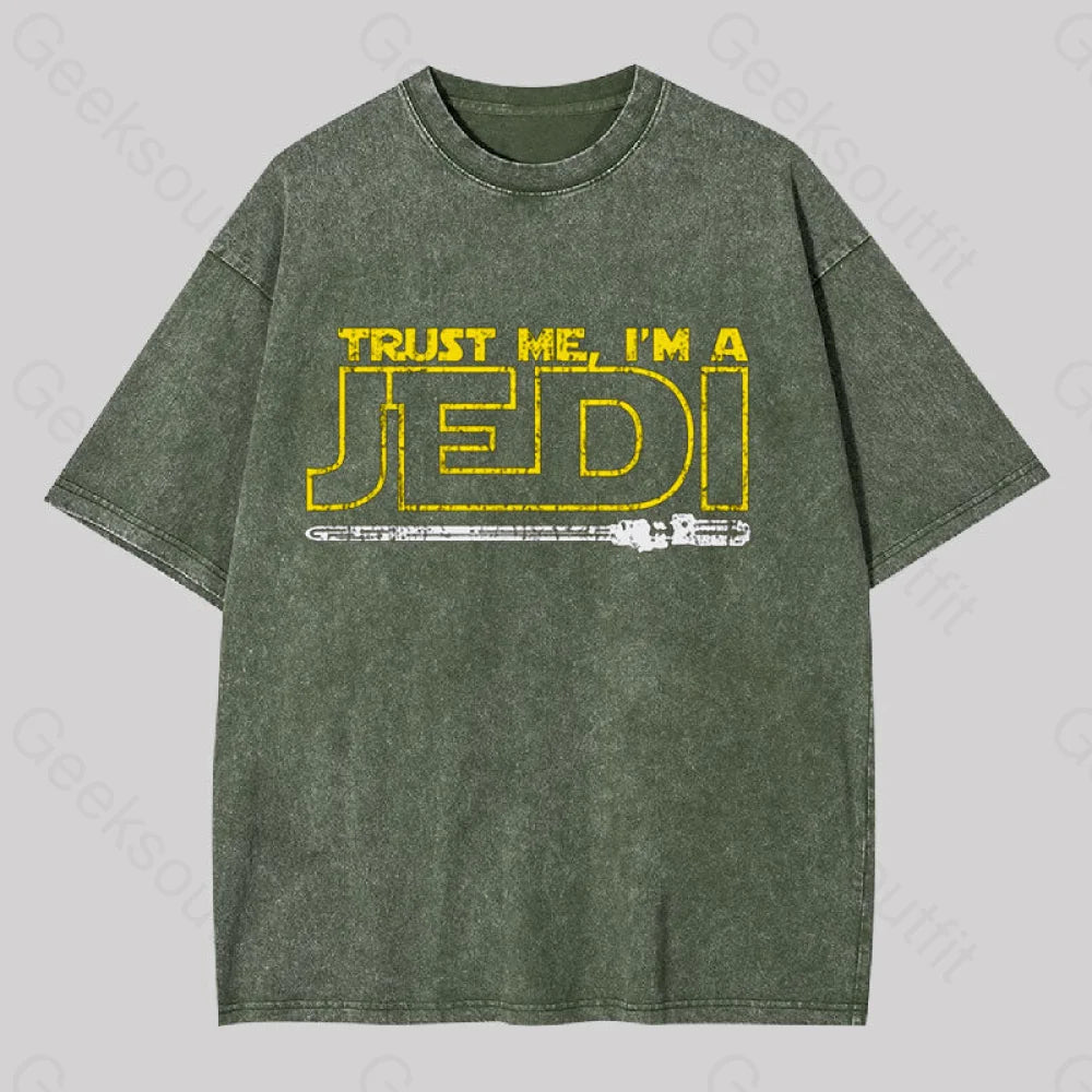 Trust Me I?��m A Jedi Geek Washed T-Shirt Army Green / S
