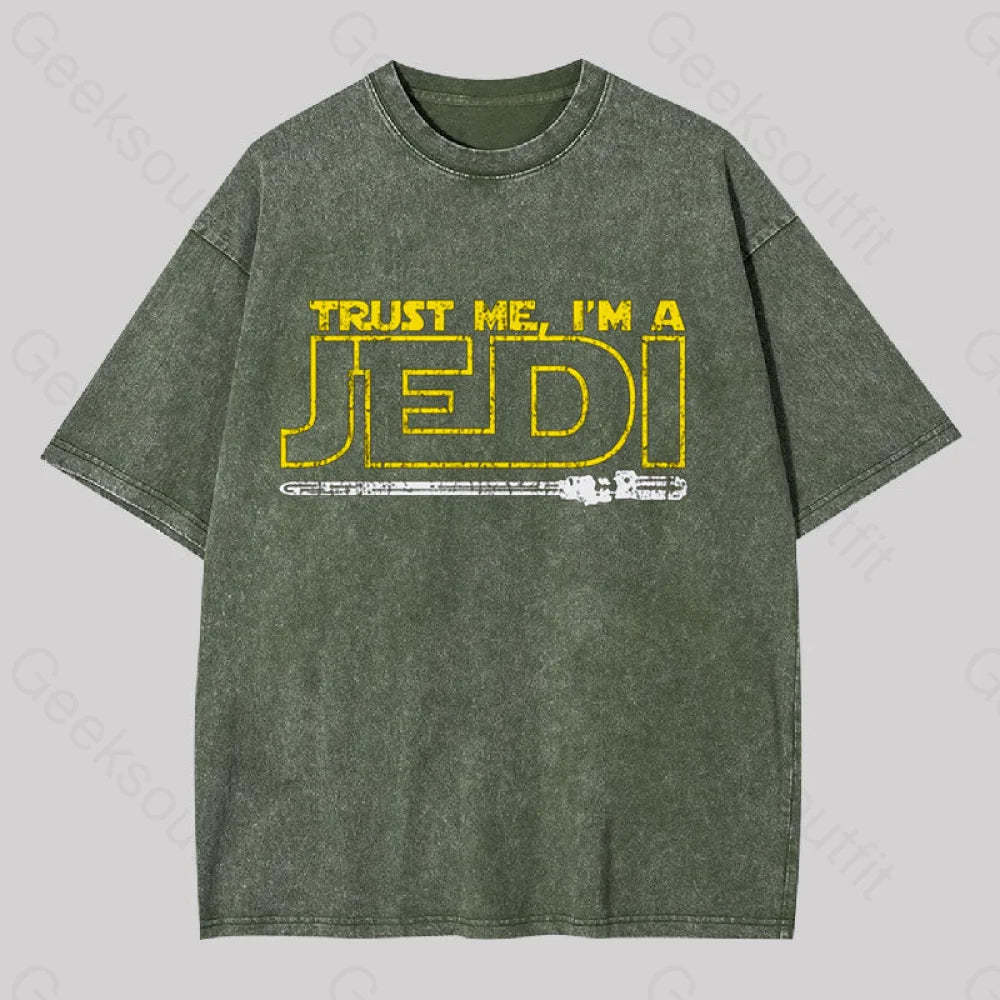 Trust Me I?��m A Jedi Geek Washed T-Shirt Army Green / S