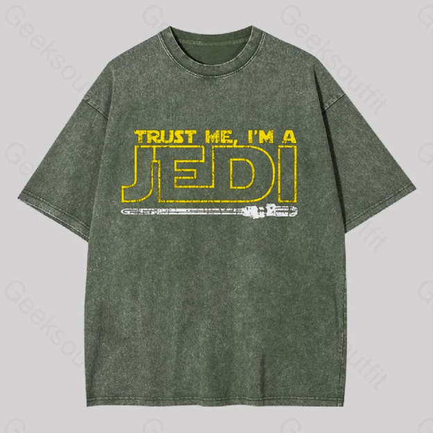 Trust Me I?��m A Jedi Geek Washed T-Shirt Army Green / S