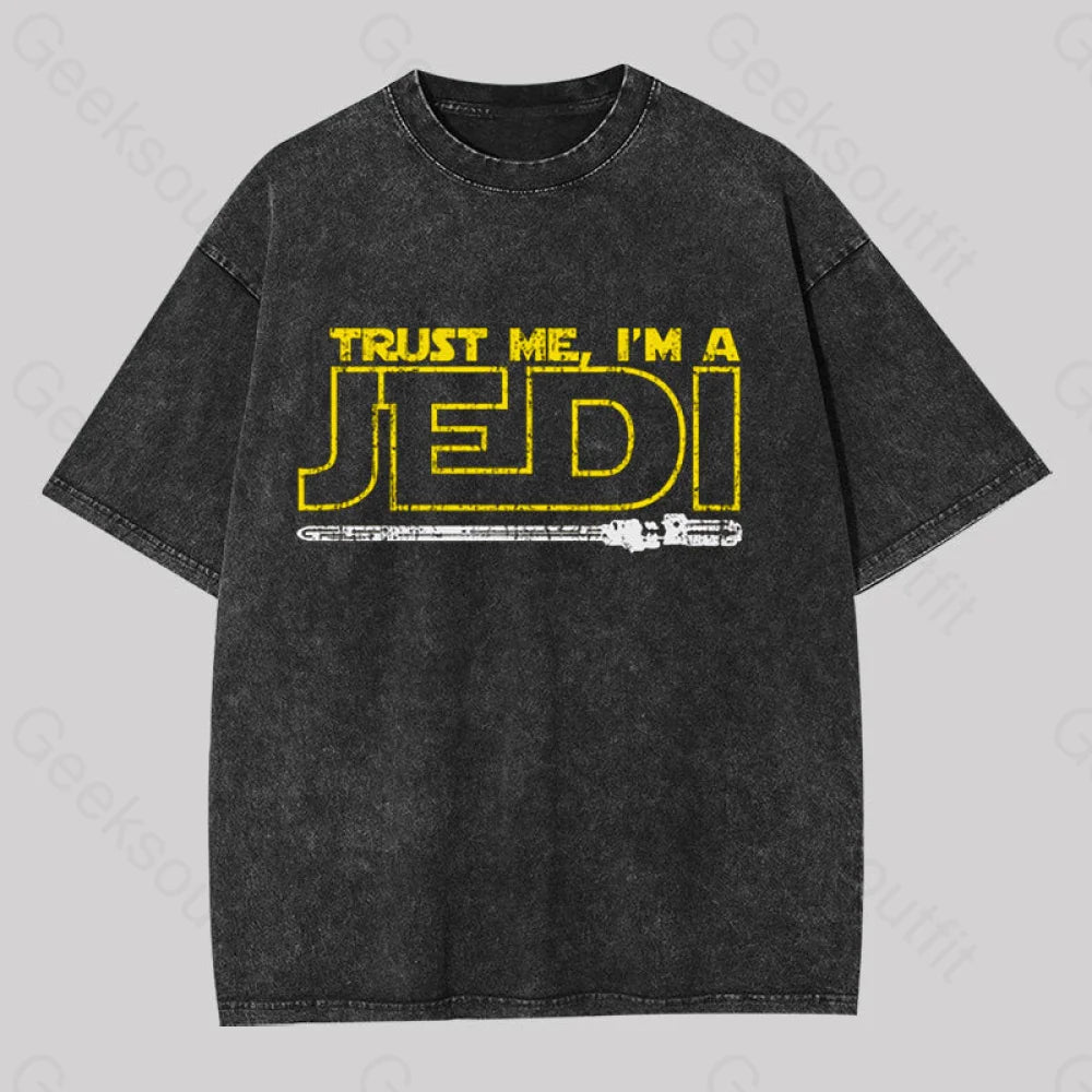 Trust Me I?��m A Jedi Geek Washed T-Shirt Black / S