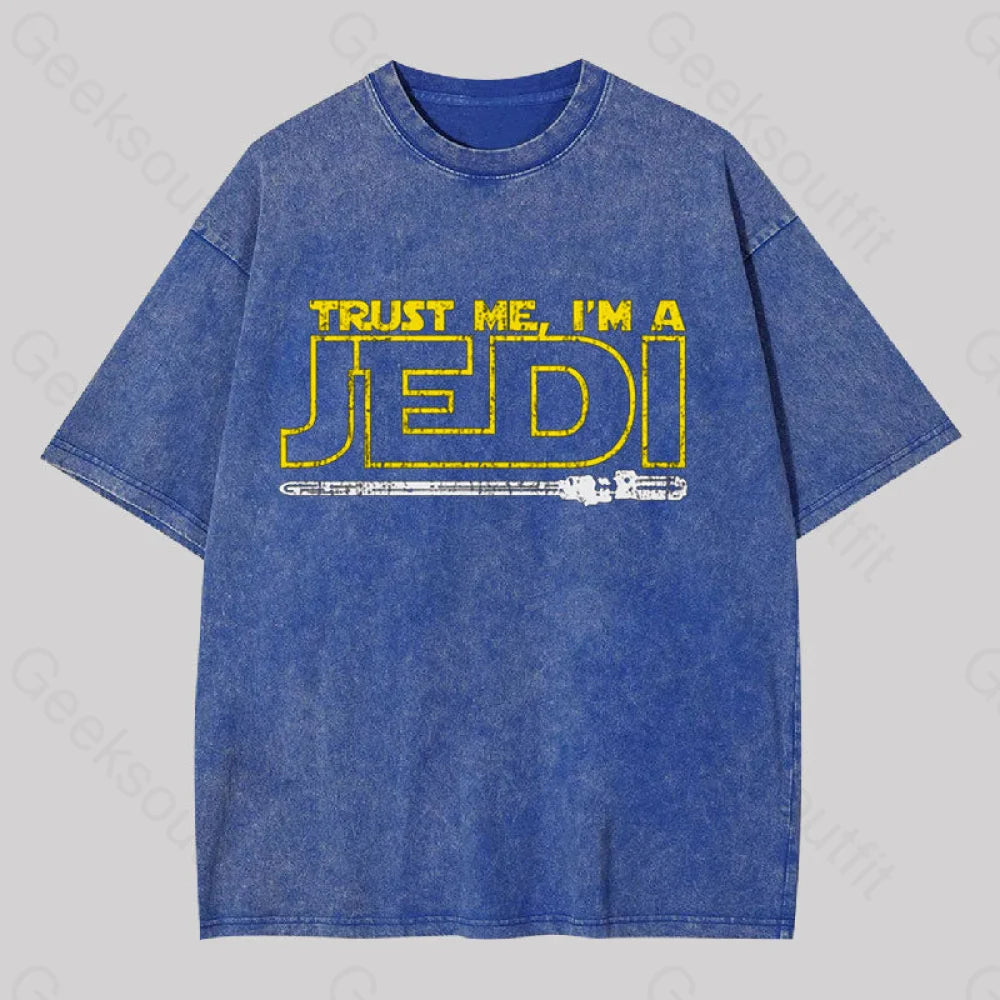 Trust Me I?��m A Jedi Geek Washed T-Shirt Blue / S