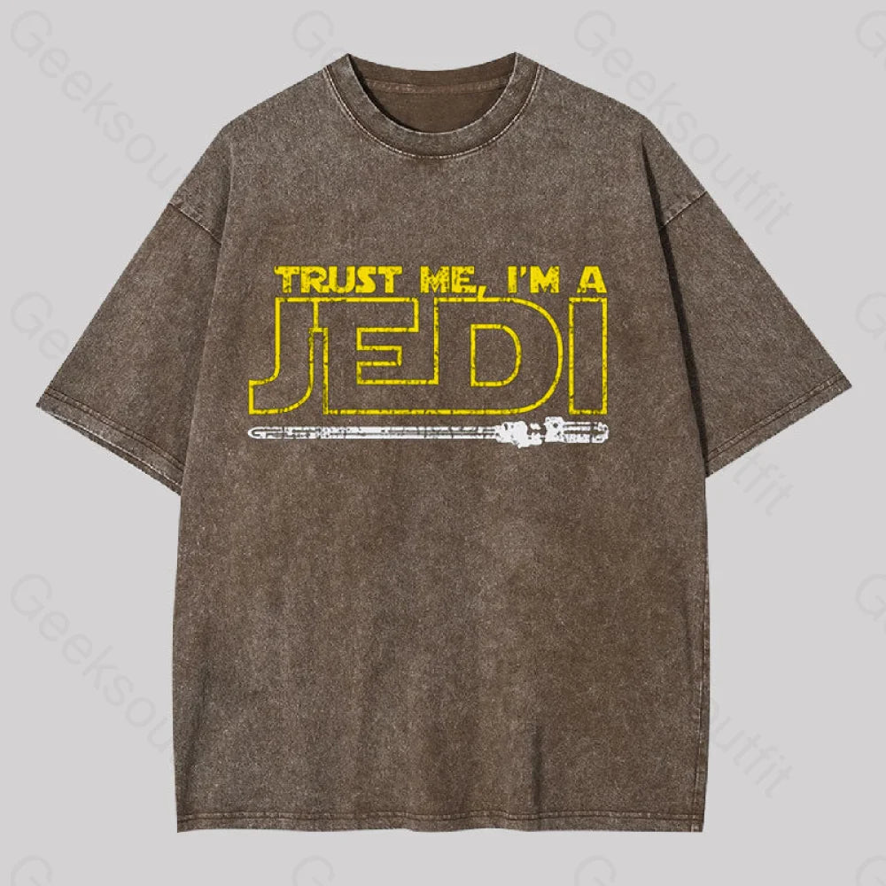 Trust Me I?��m A Jedi Geek Washed T-Shirt Coffee / S